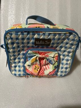 Matilda Jane Blue Gingham Quilted Lunch Tote with Floral Bow Pocket NWT